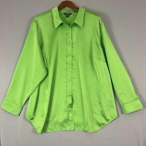 Lauren Ralph Lauren Black Label Blouse Size 3X Jamelko Brat Green Button Shirt - Picture 1 of 10